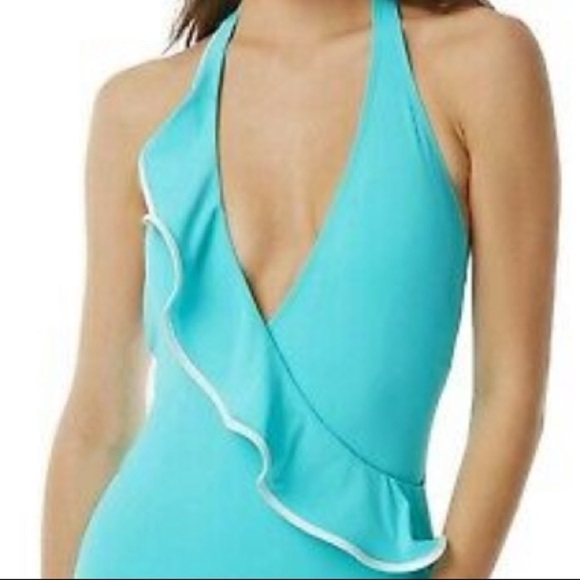 CARMEN Marc Valvo Halter One Piece Swimsuit - Picture 3 of 6